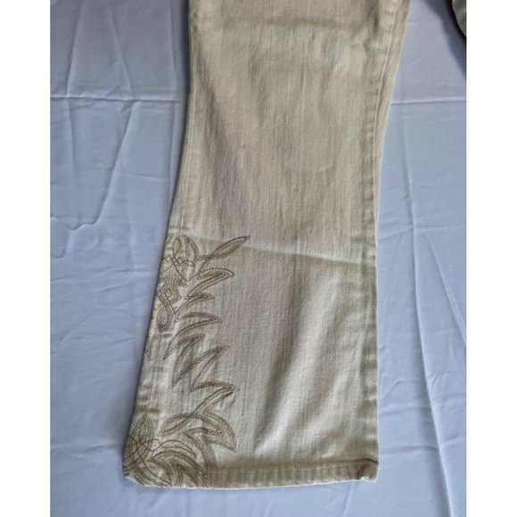 Ralph Lauren Jeans Co Size 14 Tan Wide Leg Denim Mid Rise Stretch 32 Embroidered - Picture 2 of 12